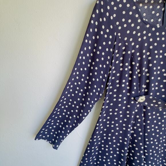 Vintage Betsey Johnson Mini Dress. Navy White Polka Dot Long Sleeve A Line Sz M - Picture 7 of 10